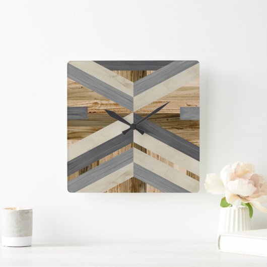幾何学的な象眼細工 スクエア壁時計 (ホーム)