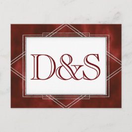 幾何学的な赤いアールデコ RSVPのモダン食事の選択 インビテーションポストカード