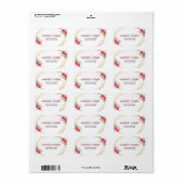 幾何学的な赤いフローラウェディングRSVP差出人住所 ラベル (フルシート)