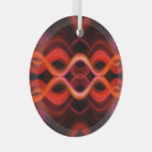 幾何学的な赤い波線デザイン。 ガラスオーナメント (正面右)