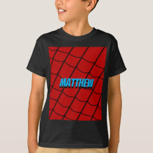 幾何学的な赤い黒いくもの巣線 Tシャツ