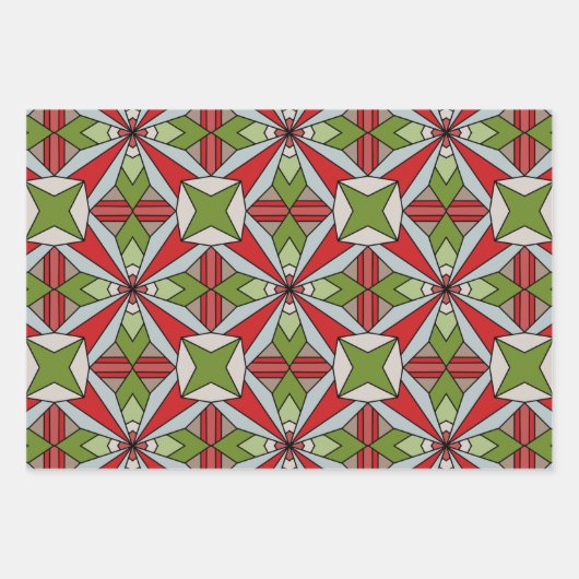 幾何学的な赤と緑の休日 ラッピングペーパーシート (正面3)