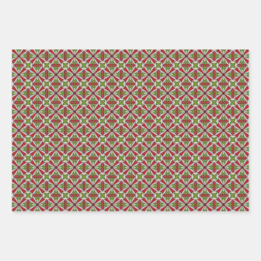 幾何学的な赤と緑の休日 ラッピングペーパーシート (正面2)