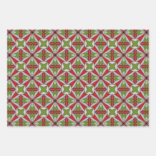 幾何学的な赤と緑の休日 ラッピングペーパーシート (正面)