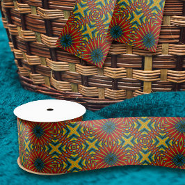 幾何学的な赤青黄色のヴィンテージ トライバル エスニック サテンリボン