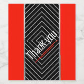 幾何学的な赤、黒、灰、白のストライプに感謝 ワインラベル (シングルラベル)