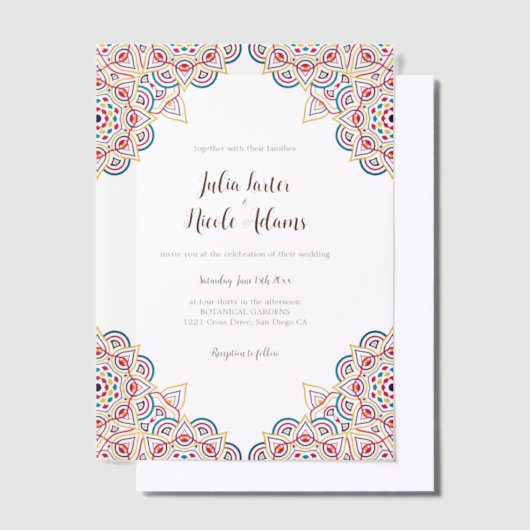 幾何学的な輝きのあるメタリックなラックスウェディング ベラム紙招待状 (オフセット)