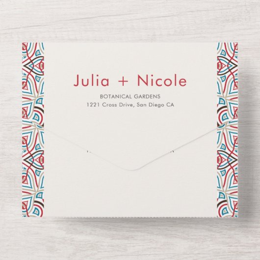 幾何学的な輝きを放つメタリックなラグジュアリーウェディング オールインワン招待状 (裏面)