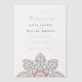 幾何学的な輝きを放つメタリックなラグジュアリーウェディング ベラム紙招待状 (正面)