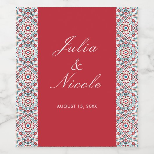 幾何学的な輝きを放つメタリックなラグジュアリーウェディング ワインラベル (シングルラベル)