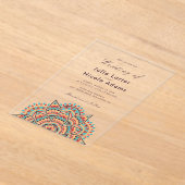 幾何学的な輝きを放つメタリックラグジュアリーウェディング アクリル招待状 (レイダウン)