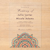 幾何学的な輝きを放つメタリックラグジュアリーウェディング アクリル招待状 (正面)