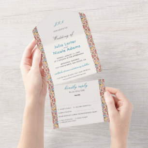 幾何学的な輝きを放つメタリックラグジュアリーウェディング オールインワン招待状