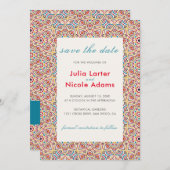 幾何学的な輝きを放つメタリックラグジュアリーウェディング セーブザデート (正面/裏面)