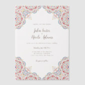 幾何学的な輝きを放つメタリックラグジュアリーウェディング ベラム紙招待状 (正面)