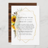 幾何学的な農村のひまわり 縮小された結婚式のゲスト 案内状 (正面/裏面)