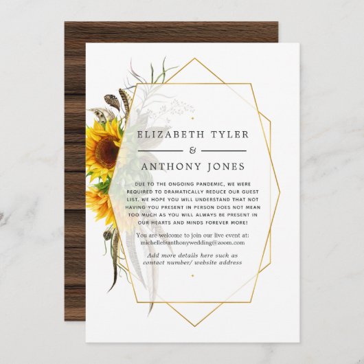 幾何学的な農村のひまわり 縮小された結婚式のゲスト 案内状 (正面/裏面)