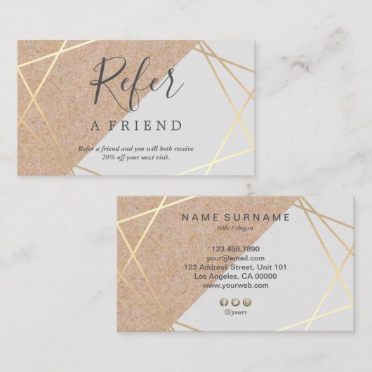 幾何学的な金ゴールドのクラフトによって印刷されるパステル調の灰色の紹介 名刺 (正面/裏面)