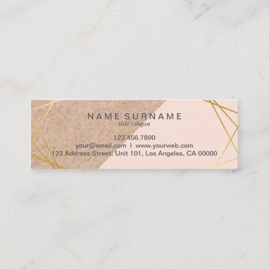 幾何学的な金ゴールドのクラフトによって印刷されるLtパステル調のピンクは参照します スキニー名刺 (裏面)