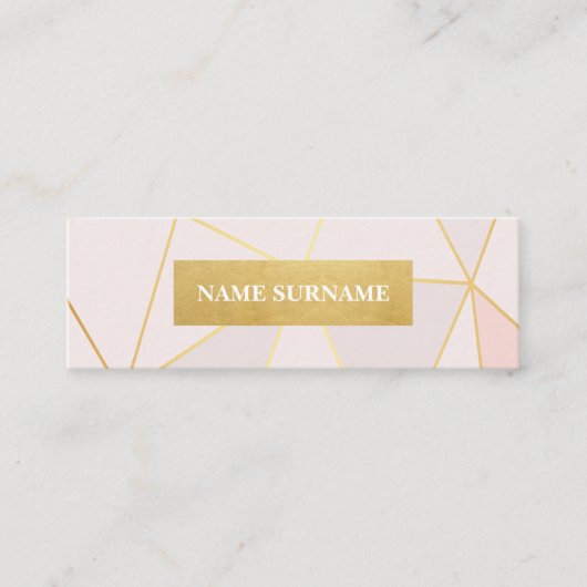 幾何学的な金ゴールドのパステル調ピンクの小型名刺 スキニー名刺 (正面)