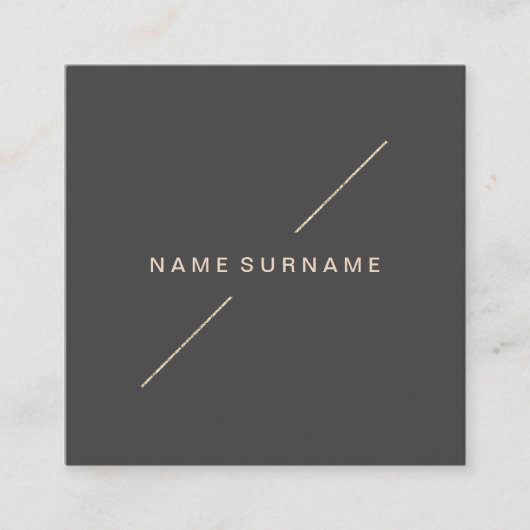 幾何学的な金ゴールドのモダンな最小主義のダークグレー スクエア名刺 (正面)
