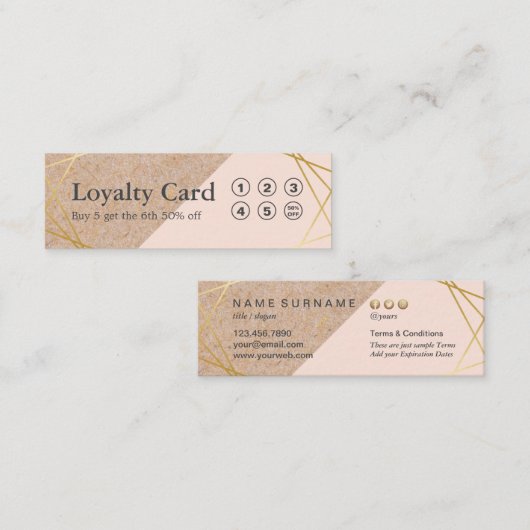 幾何学的な金ゴールドのKraftPrintedのLtパステル調のピンクのロイヤリティ スキニー名刺 (正面/裏面)