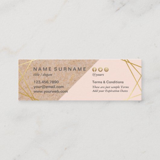 幾何学的な金ゴールドのKraftPrintedのLtパステル調のピンクのロイヤリティ スキニー名刺 (裏面)