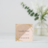 幾何学的な金ゴールドのKraftPrintedのLtパステル調のピンクのロイヤリティ スクエア名刺 (スタンド正面)