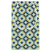 幾何学的な金ゴールド及び青いパターン スモールペーパーバッグ (裏面)