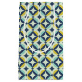 幾何学的な金ゴールド及び青いパターン スモールペーパーバッグ (正面)