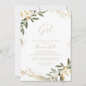 幾何学的な金ゴールド緑女の子の赤ちゃんシャワー 招待状 (正面)
