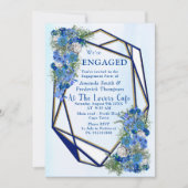 幾何学的な金ゴールド – ネイビーフレームと青い花 招待状 (正面)