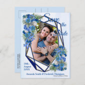 幾何学的な金ゴールド – ネイビーフレームと青い花 案内ポストカード (正面/裏面)