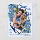 幾何学的な金ゴールド – ネイビーフレームと青い花 案内ポストカード (正面)