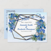 幾何学的な金ゴールド – ネイビー&ブルーフラワーデイトを保存 案内ポストカード (正面/裏面)