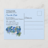 幾何学的な金ゴールド – ネイビー&ブルーフラワーデイトを保存 案内ポストカード (裏面)