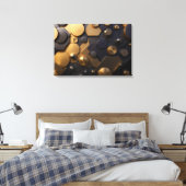 幾何学的な金属抽象芸術ウォールアート – 金ゴールドとBl キャンバスプリント (インサイチュ (寝室))