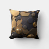 幾何学的な金属抽象芸術ウォールアート – 金ゴールドとBl クッション (正面)