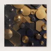 幾何学的な金属抽象芸術ウォールアート – 金ゴールドとBl ジグソーパズル (横)