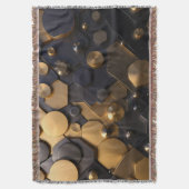 幾何学的な金属抽象芸術ウォールアート – 金ゴールドとBl スローブランケット (正面縦)