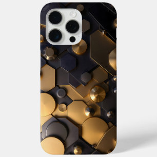 幾何学的な金属抽象芸術ウォールアート – 金ゴールドとBl iPhone 15 Pro Maxケース