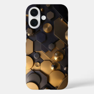 幾何学的な金属抽象芸術ウォールアート – 金ゴールドとBl iPhone 16ケース