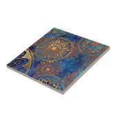 幾何学的な金属金ゴールドの美しく青いタイル タイル (側面)