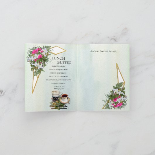 幾何学的な金色の花の花束カップルシャワー 招待状 (内部)