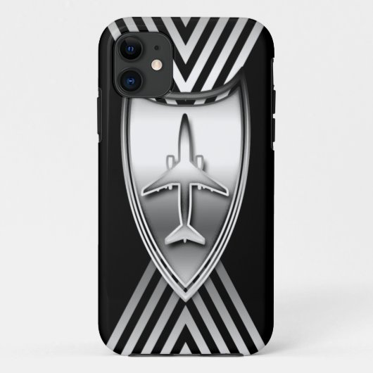 幾何学的な銀製および黒いジェット機の飛行機 Case-Mate iPhoneケース (裏面)