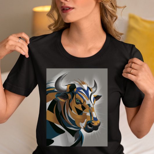 幾何学的な雄牛アート トライブレンドTシャツ