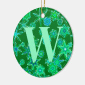 幾何学的な雪片、エメラルドグリーンパーソナライズされた セラミックオーナメント (左)