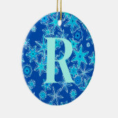 幾何学的な雪、サファイアブルーパーソナライズされた セラミックオーナメント (右)