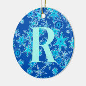 幾何学的な雪、サファイアブルーパーソナライズされた セラミックオーナメント (左)
