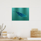 幾何学的な青いクジラの海のミニマルアート ポスター (キッチン)